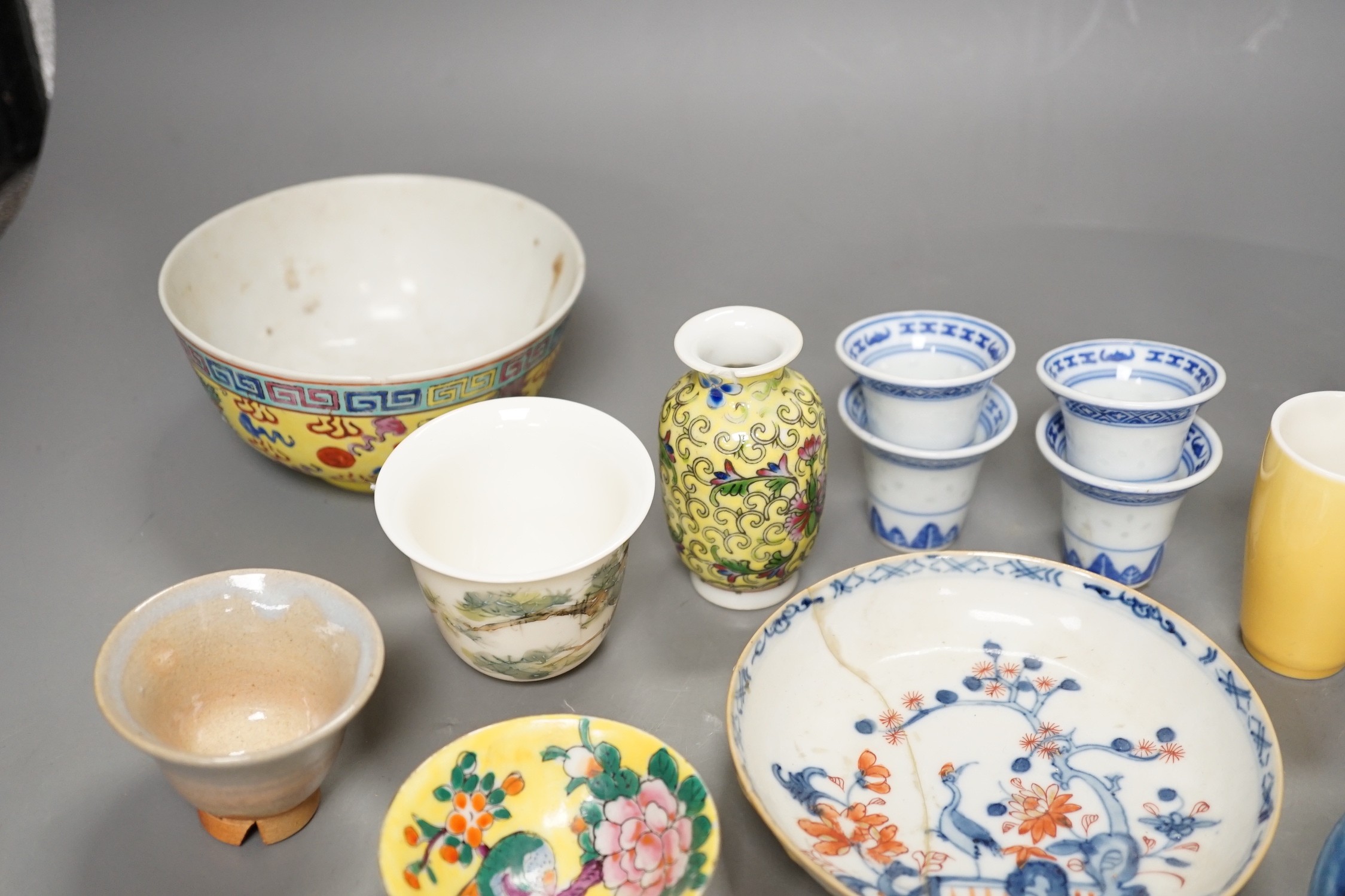 Assorted Chinese ceramics and a wooden box